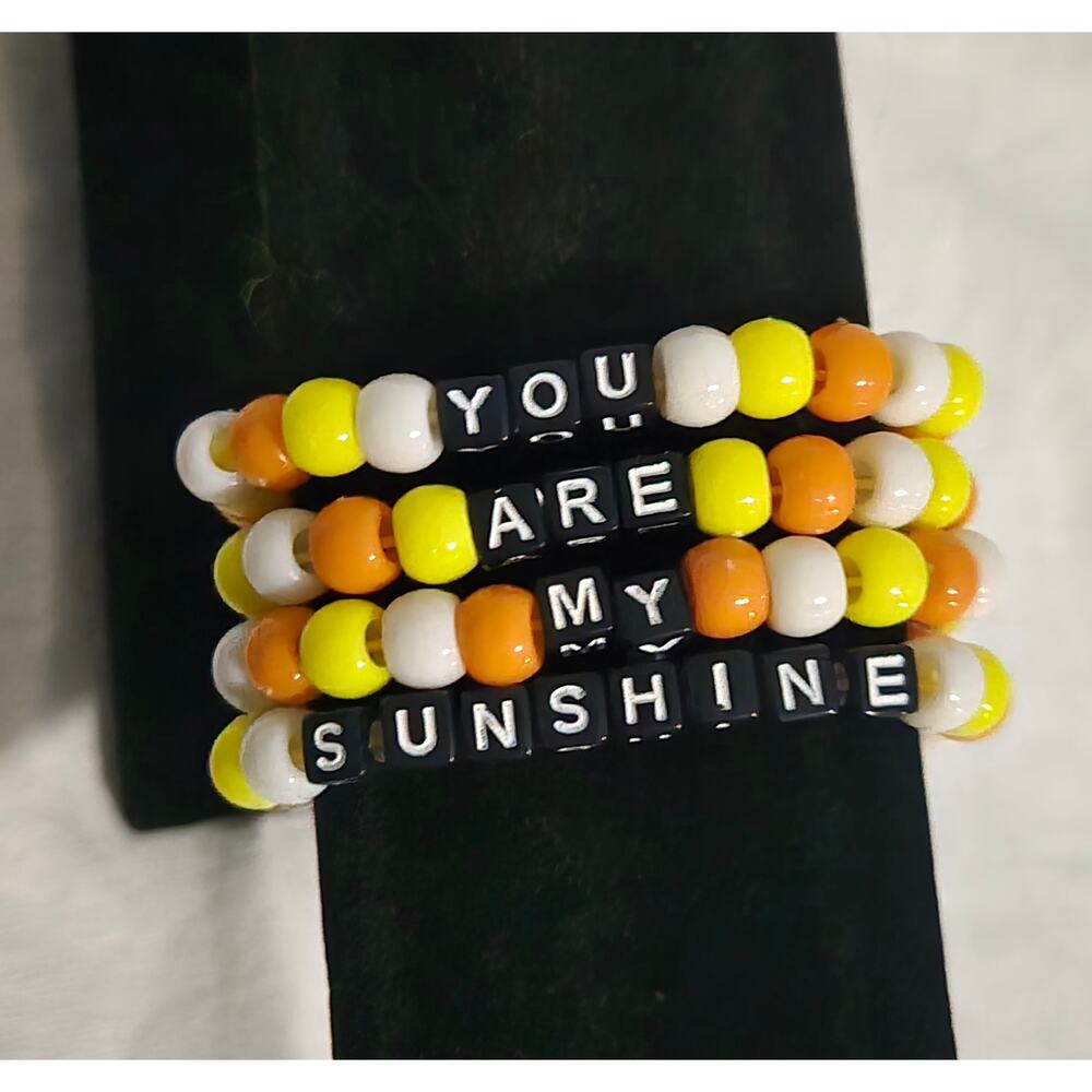 You Are My Sunshine Pony Bead Stretch Bracelets Orange Yellow and White Handmade